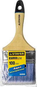 STAYER AQUA - EURO, 100 мм, 4″, искусственная щетина, деревянная ручка для воднодисперсионных и акриловых ЛКМ, плоская кисть (01062-100)